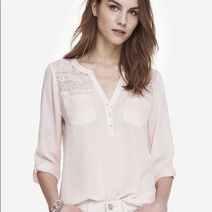 Express White Crochet Lace Yoke Blouse